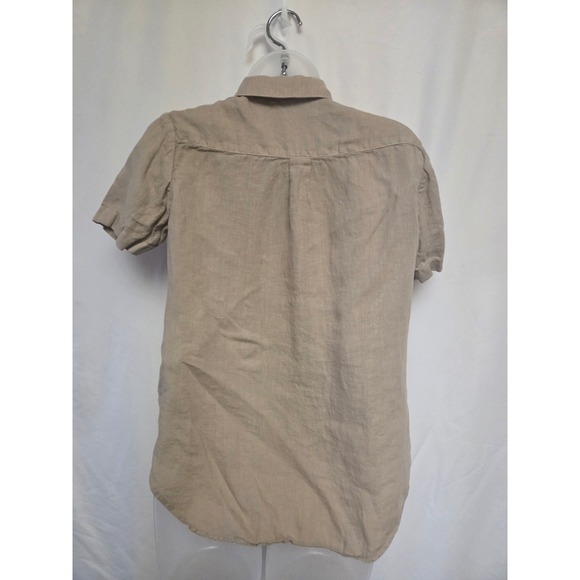Theory Linen Short Sleeve Button Up Shirt Tan Beige Size P - Picture 2 of 6